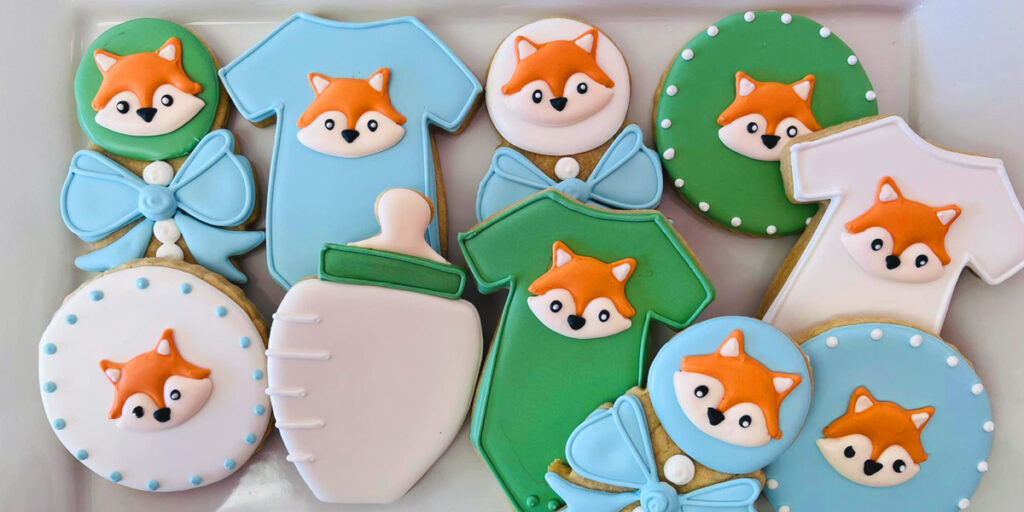 sugar Cookies with icing foxes on them