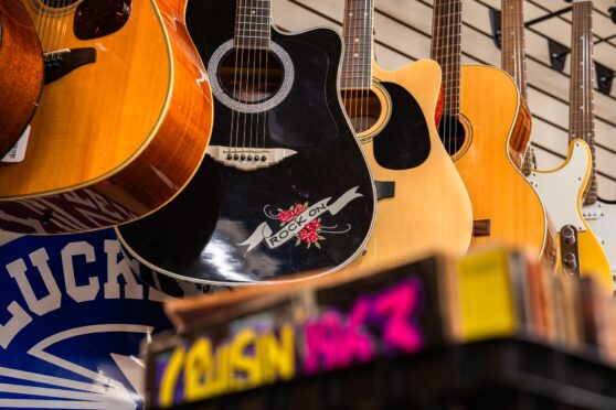 Collection of guitars.