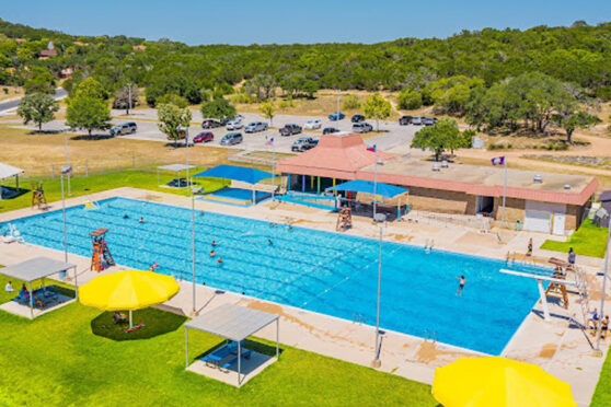 Aerial of the Olympic Pool with hills in the background