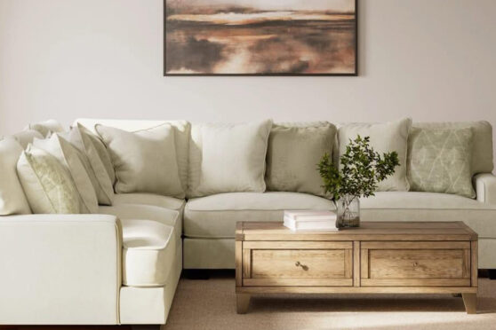 Living room with couch and table and picture on wall