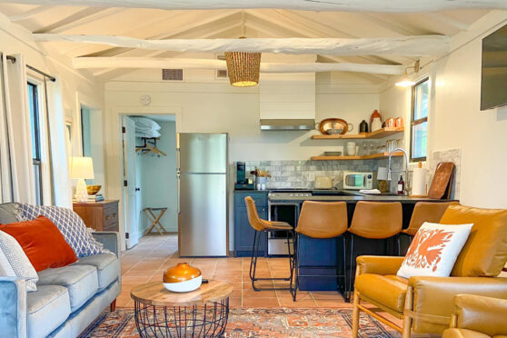 Basecamp Resort Living area with kitchen
