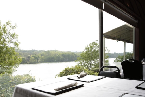 Billy Gene's Restaurant window view of Gudalupe River