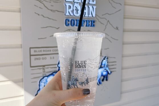 Blue Roan Coffee Drink with signage