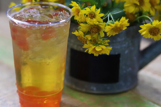 Brewteaful drink with flowers