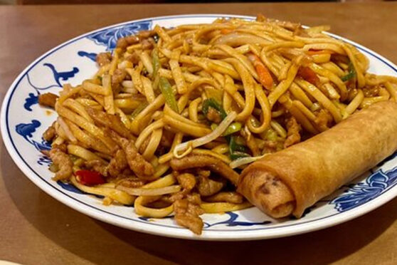 Chinese Noodle Plate with eggroll