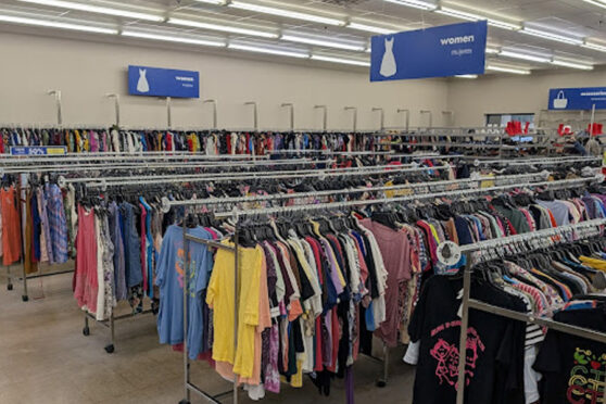 Goodwill store racks with clothes