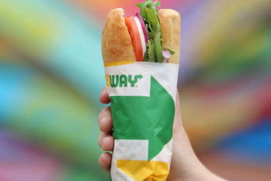 Subway Sandwich being held in hand