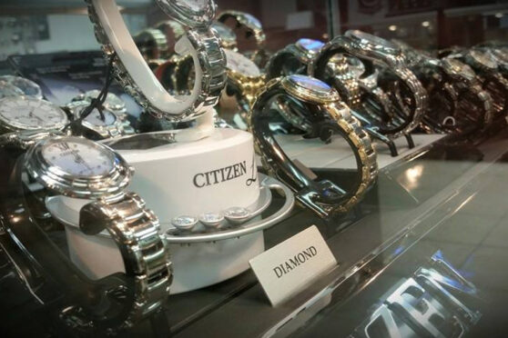 Watches in display case