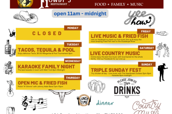 Menu and events at Howdy's Bar and Chill