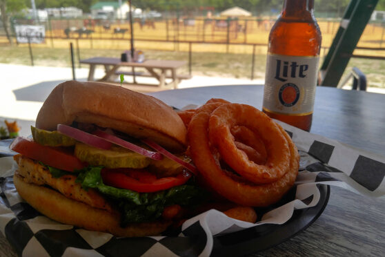 Burger and curly fries