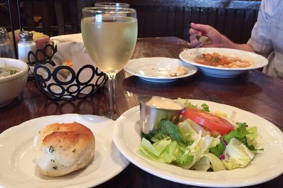 Entree and salad at Bella Sera Italian Restaurant