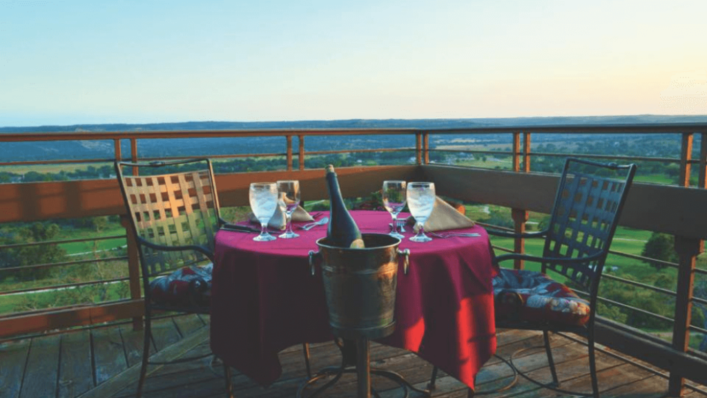 Diner table for two overlooking the hill country