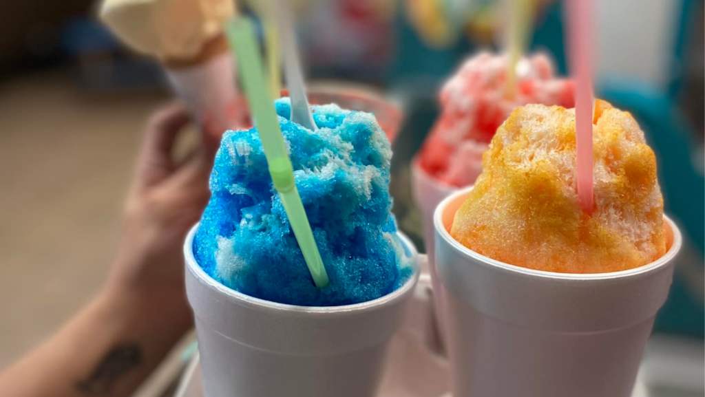 Cups of shaved ice from Ohana's Shaved Ice