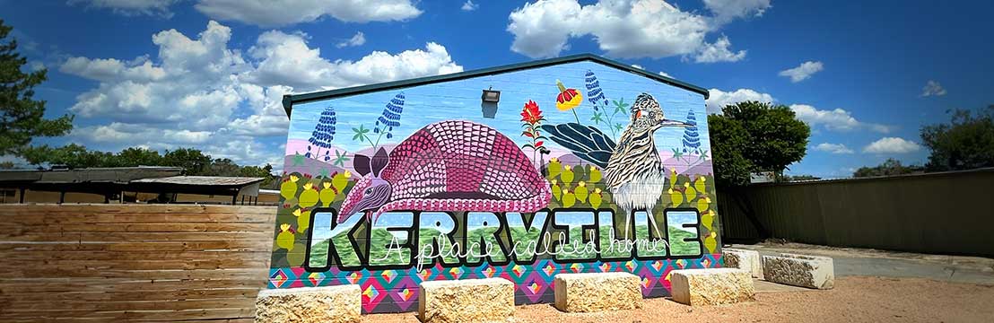 Colorful Kerrville mural on the side of a wall