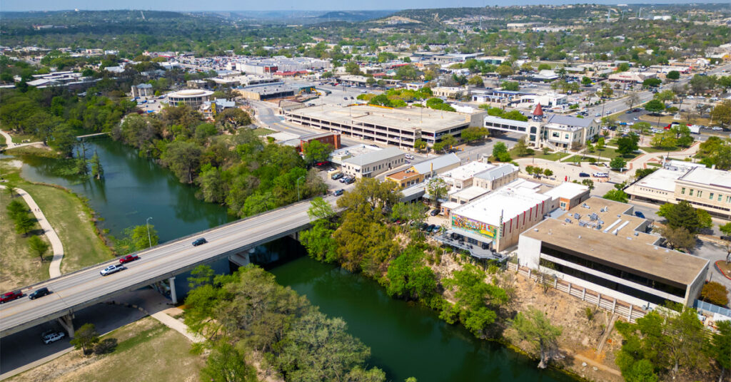 Aerial of Kerrville, Texas and Guadalupe River