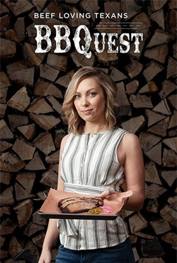 Woman holding brisket on a tray