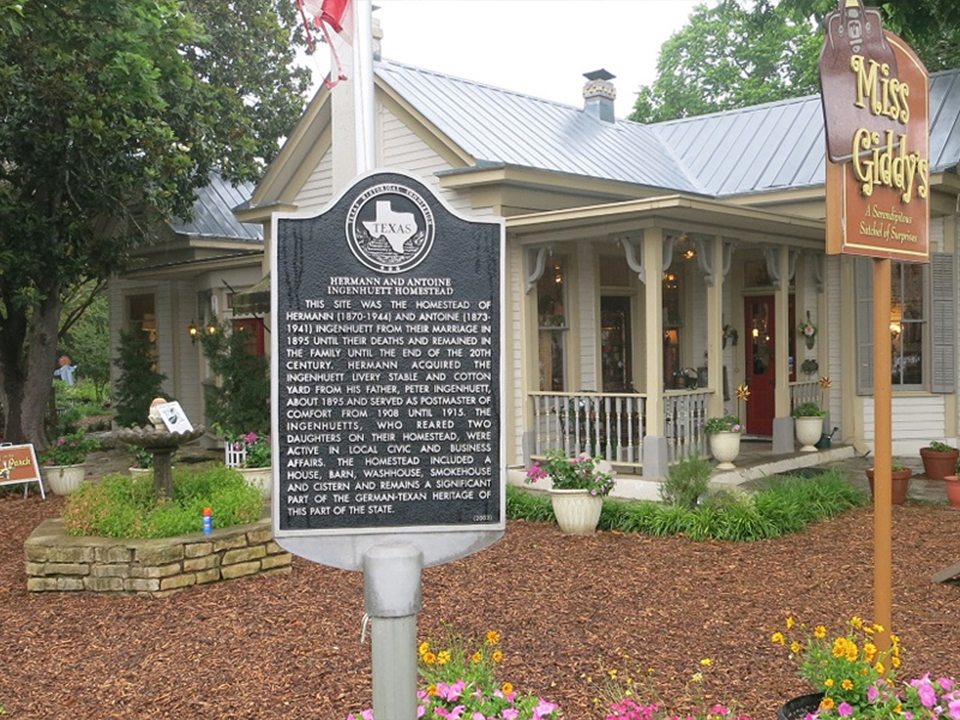 Texas Historical Commission marker and Ingenhuett Homestead at 817 High Street in Comfort, Texas