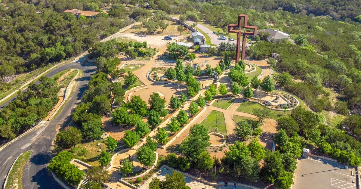 The Coming King Sculpture Prayer Garden aerial
