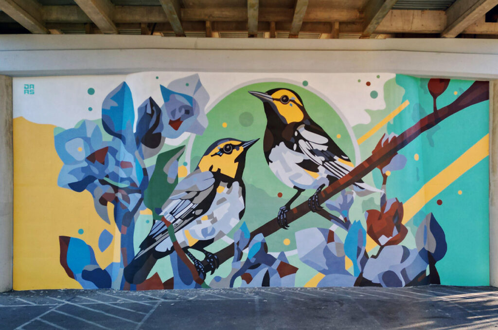 "Birds and Blossoms" mural artwork by Daas
