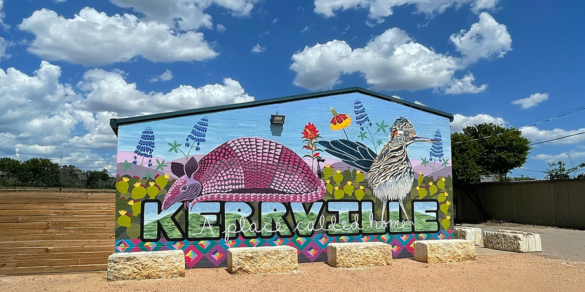 colorful Kerrville mural with armadillo