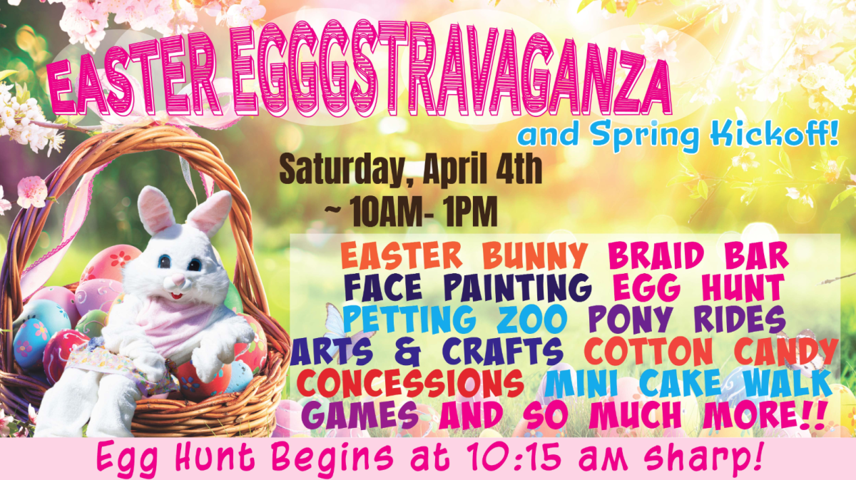 Easter Eggstravaganza & Spring Kickoff: April 4th, 10AM-1PM at Cafe at the Ridge, with activities.
