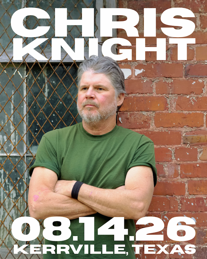Live music promo for Chris Knight in Kerrville, Texas on August 14, 2026, featuring his photo.