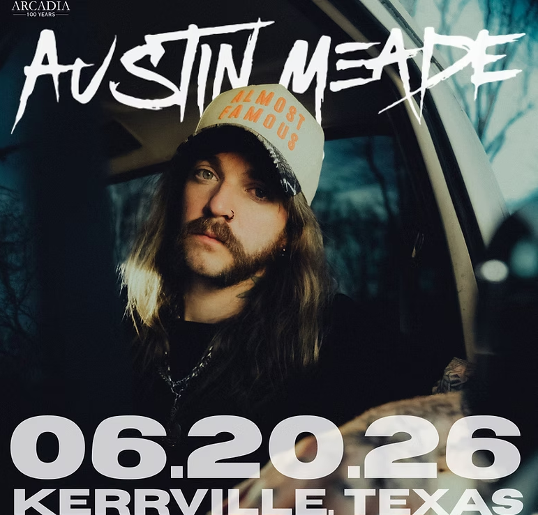 Promotional flyer for Austin Meade performing in Kerrville, Texas on June 20, 2026.
