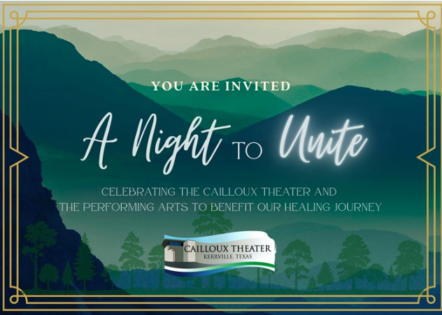Invitation flyer for "A Night to Unite" fundraiser celebrating the Cailloux Theater.