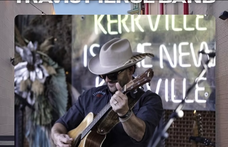 Promotional image for live music with Travis Pierce Band, featuring a guitarist in a cowboy hat.