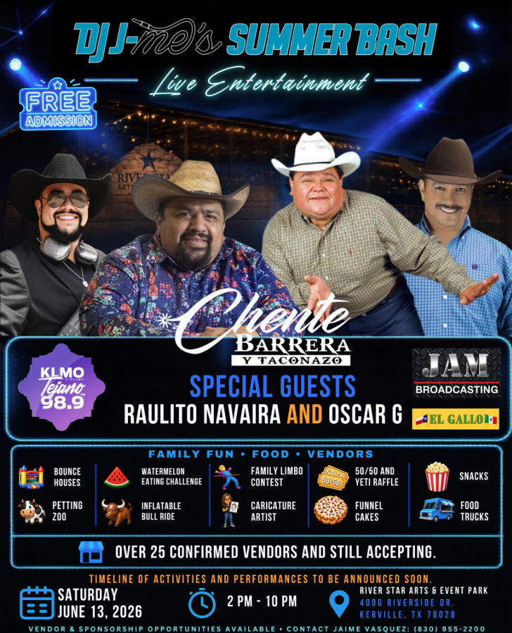 Flyer for "DJ J-Me's Summer Bash" featuring Chente Barrera, Raulito Navaira, and Oscar G.