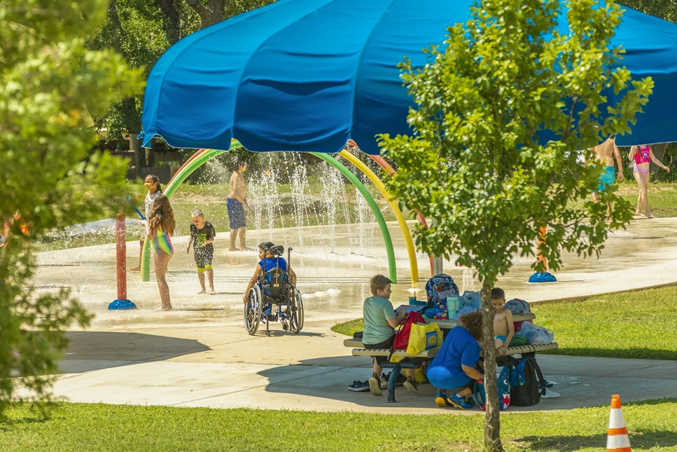 Family at splash pad