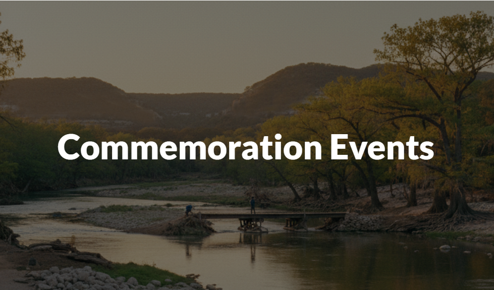 Banner image showing a river landscape at dusk with the text "Commemoration Events" overlaid.